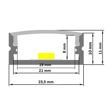 AL profil pro LED, AS3 pre viacero pasikov 23,5x10mm l=2m (zacvakávací/zasunovací)