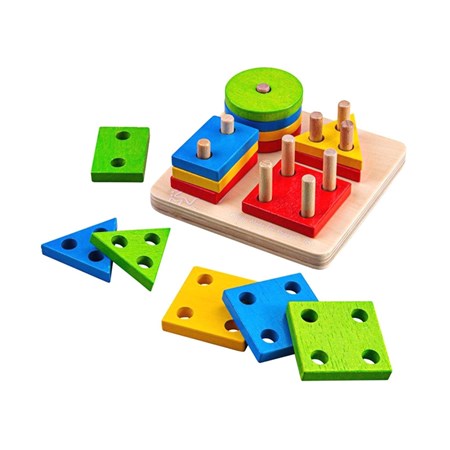 Detská hra BIGJIGS TOYS Nasadzovanie farebných tvarov na tyče
