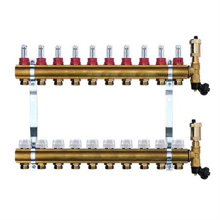 Brass manifold with automatic deaeration - 10 way