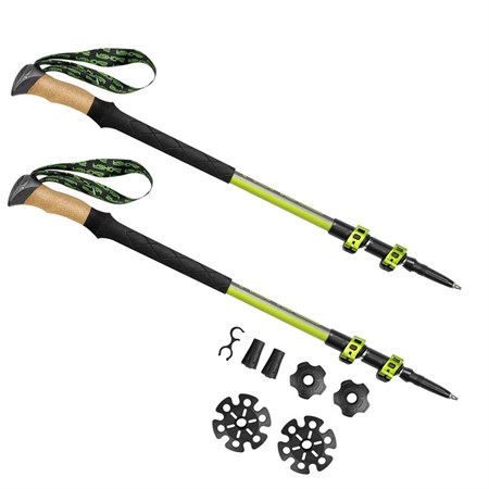 Trekking poles SPOKEY COMPASS 1 pair with accessories green-silver