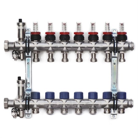 Stainless steel manifold with automatic deaeration - 7 way