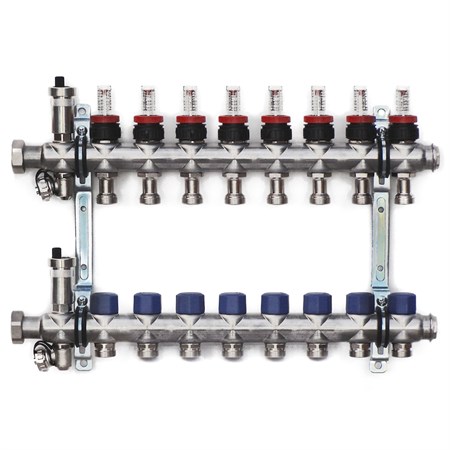 Stainless steel manifold with automatic deaeration - 8 way