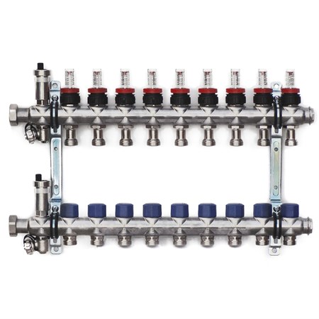 Stainless steel manifold with automatic deaeration - 9 way