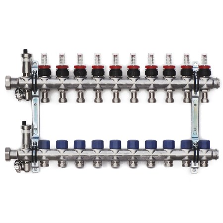 Stainless steel manifold with automatic deaeration - 10 way