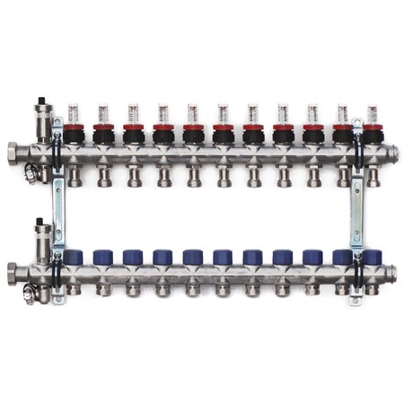 Stainless steel manifold with automatic deaeration - 11 way