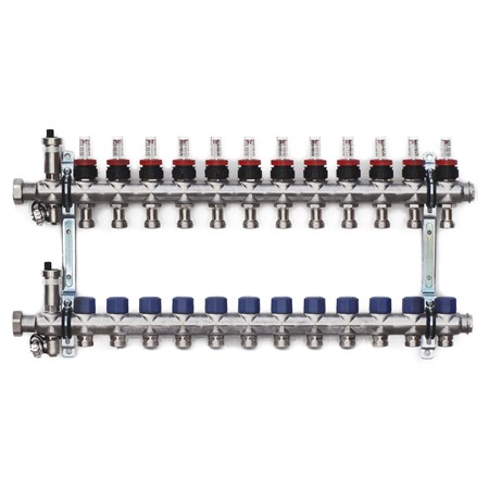Stainless steel manifold with automatic deaeration - 12 way