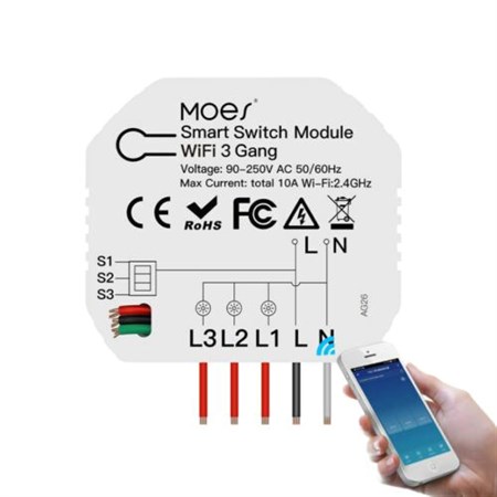 Smart ovládač osvetlenia MOES Switch Module MS-104C WiFi Tuya