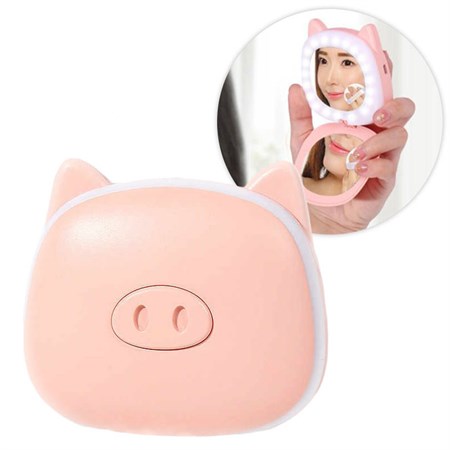 Hand warmer with mirror - Pink piggy bank