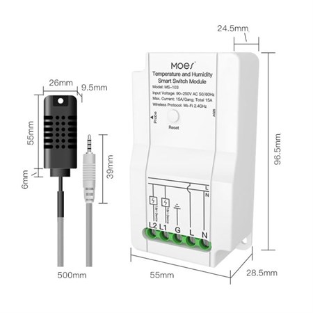 Smart ovladač teploty a vlhkosti MOES Temperature and Humidity Switch Module MS-103-WP WiFi Tuya