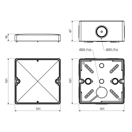 Surface box KOPOS KSK 100_FA 101x101x45mm protection IP66 black