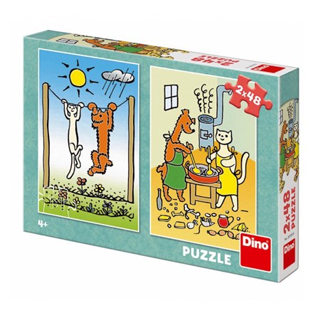 Puzzle DINO Pejsek a Kočička 2x48 dílků