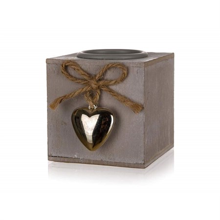 Candle holder HOME DECOR Metal Heart natural wood