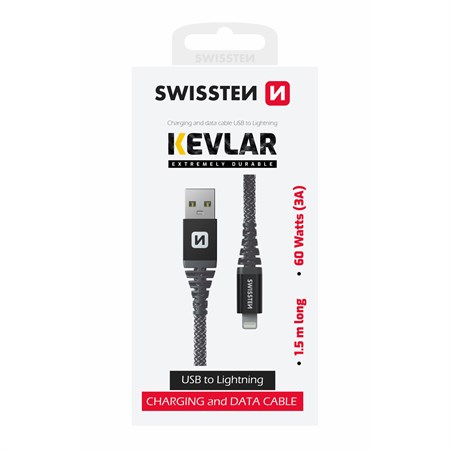 Kábel SWISSTEN 71543010 Kevlar USB/Lightning 1,5m Antracit