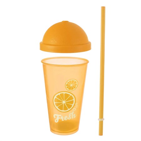 Cup with lid and straw ORION Fresh orange 0.5l