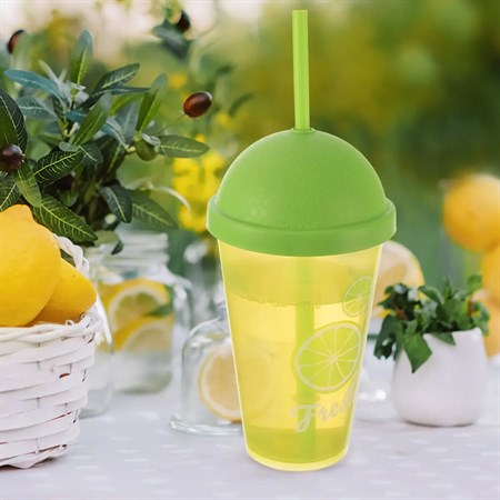 Cup with lid and straw ORION Fresh lime 0.5l