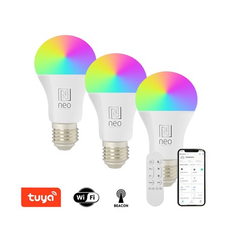 Smart LED žárovka E27 11W RGB+CCT IMMAX NEO 07733CDO WiFi Tuya sada 3ks