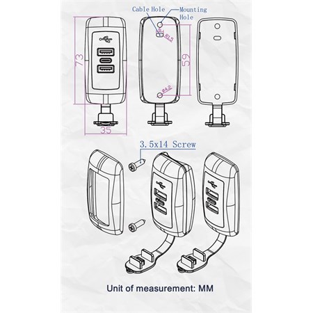 USB charger STU 34712 for surface mounting