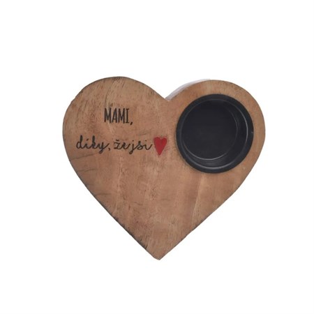 ORION Mango wood candlestick Heart, Mum