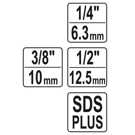 Súprava adaptérov do vŕtačiek SDS+ 1/4'', 3/8'', 1/2'' YATO YT-04686