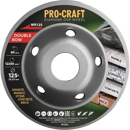 Diamond grinding wheel 125mm PROCRAFT WR125 Double Row