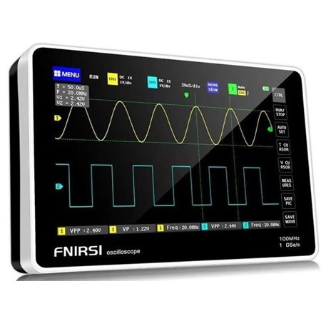 FNIRSI 1013D oscilloscope with 7'' TFT LCD touch display.