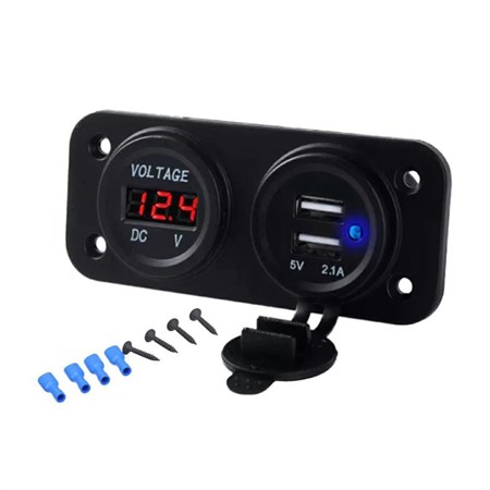 Car voltmeter HADEX R003 + 2x USB socket, panel