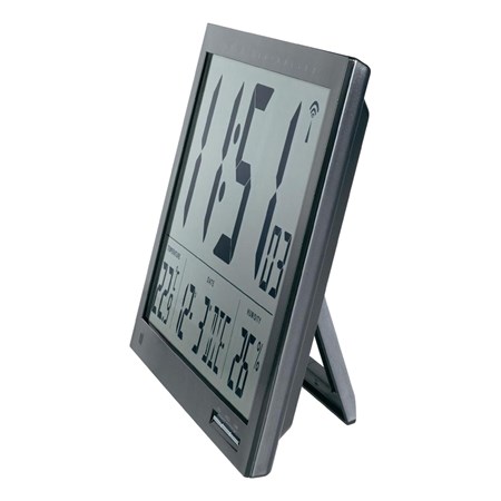 Digitální nástěnné DCF hodiny s teploměrem Jumbo, 370 x 230 x 30 mm, černá