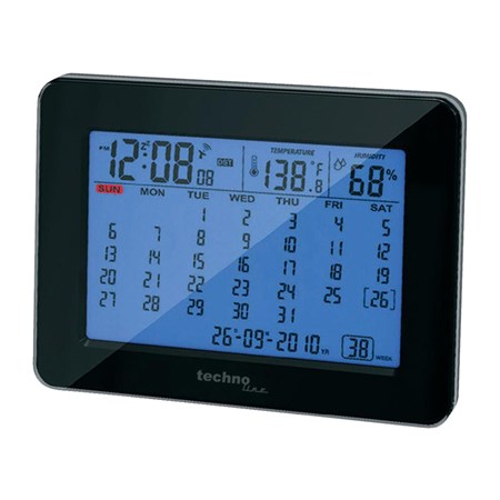Stolní kalendář s DCF hodinami Techno Line, 190 x 120 x 57 mm, černá