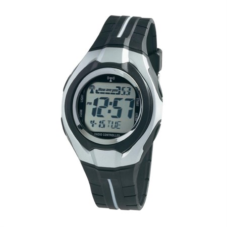 Digital DCF watch, plastic band, black/silver