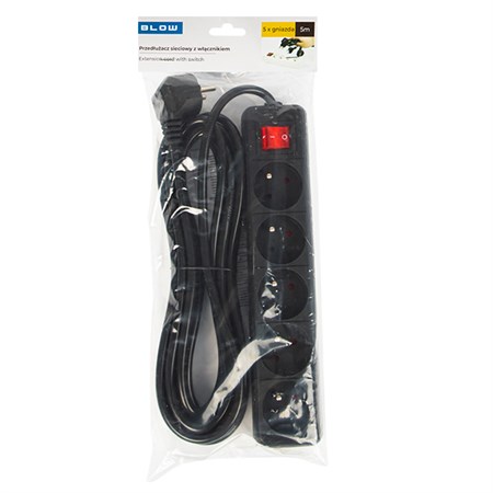 Extension cable BLOW PR-570WSPBL 5 sockets 3x1.5mm 5m with switch