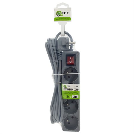 Extension cable 4 sockets 3m QTEC Q-398F with switch