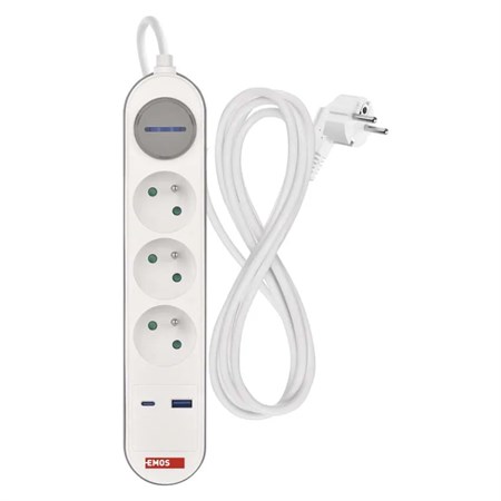 Extension lead 3 sockets 2m EMOS P1312FC USB with on/off switch
