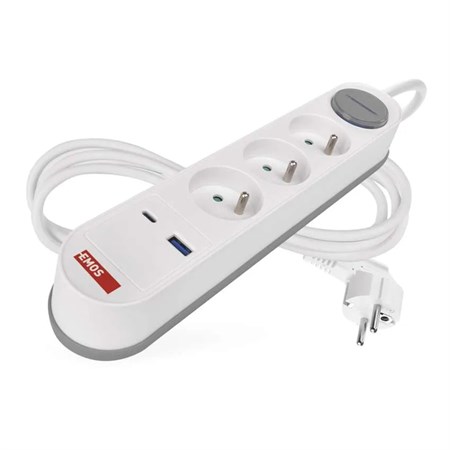 Extension lead 3 sockets 2m EMOS P1312FC USB with on/off switch