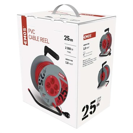 Extension cable on drum - 4 sockets 25m EMOS P194252