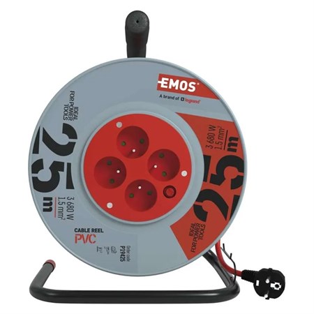 Extension cable on drum - 4 sockets 25m EMOS P19425