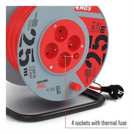 Extension cable on drum - 4 sockets 25m EMOS P19425