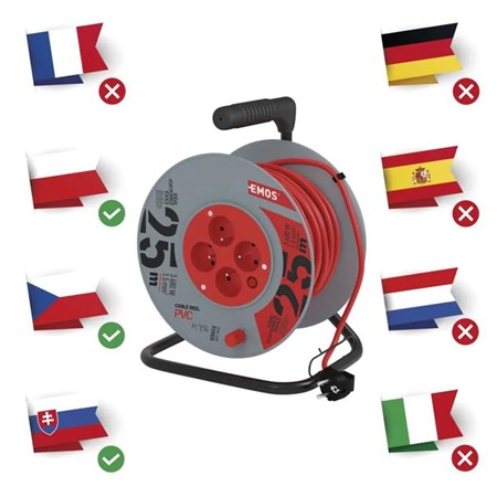 Extension cable on drum - 4 sockets 25m EMOS P19425