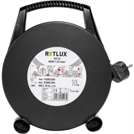 Extension cable on drum - 3 sockets 10m RETLUX RPC 55
