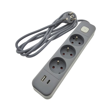 Extension cable 3 sockets 2m QTECQ-417F with switch