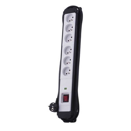 French Surge Protection 6 sockets 2m black-white