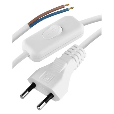 Power cord PVC 2x0,75mm 2m white with switch