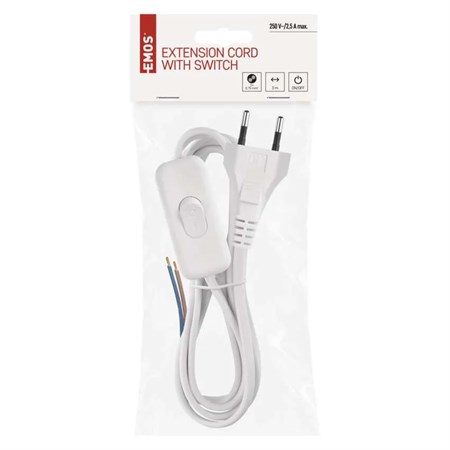Power cord PVC 2x0,75mm 3m white with switch