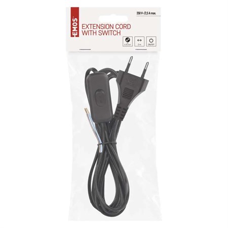 Power Cord PVC 2x0,75mm 2m black with switch