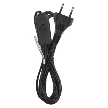 Power Cord PVC 2x0,75mm 2m black with switch