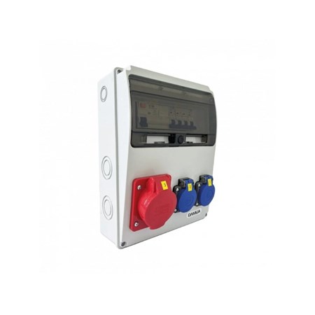 Socket box 11M 16A 5p, 2x230V - 11 modules with circuit breakers and protector - 6kA