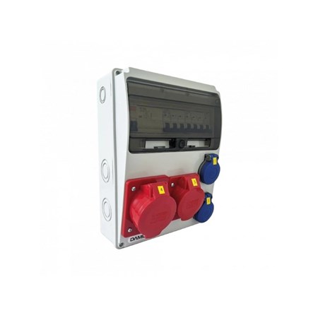 Socket box 11M 16A 5p, 32A 5p, 2x230V - 11 modules with circuit breakers and protector - 6kA