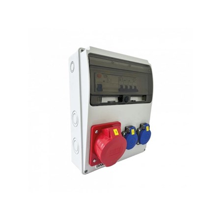 Socket box 11M 32A 5p, 2x230V - 11 modules with circuit breakers and protector - 6kA