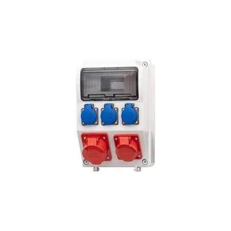 Socket box 9M 32A 5p, 16A 5p, 3x230V - 9 modules with circuit breakers and protector - 6kA