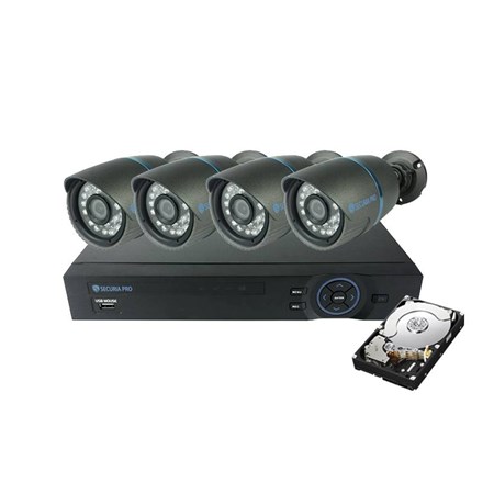 Camera set SECURIA PRO A4CHV1/1TB 800 TVL 4CH DVR + 4x IR CAM + 1TB HDD analog