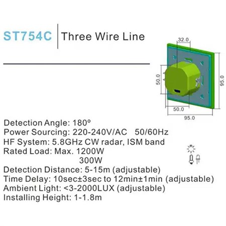 Mikrovlnný senzor (pohybové čidlo) STARLUX ST754C místo vypínače